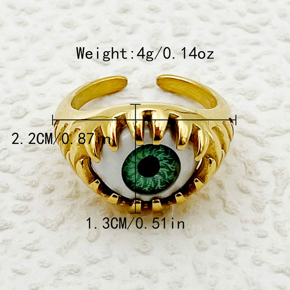 Wholesale Women's Stainless Steel Open Ring With Exaggerated Eyeball Design And Electroplating Treatment
