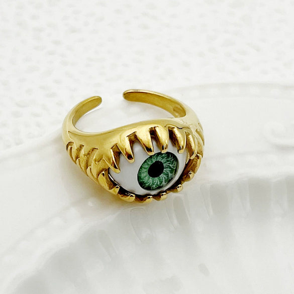 Wholesale Women's Stainless Steel Open Ring With Exaggerated Eyeball Design And Electroplating Treatment