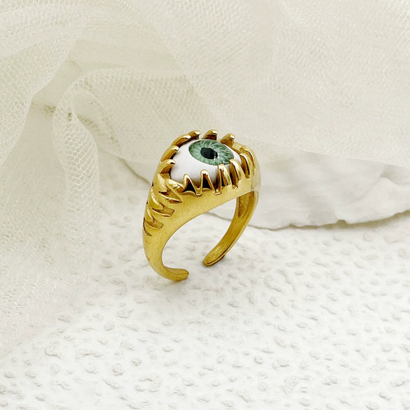 Wholesale Women's Stainless Steel Open Ring With Exaggerated Eyeball Design And Electroplating Treatment