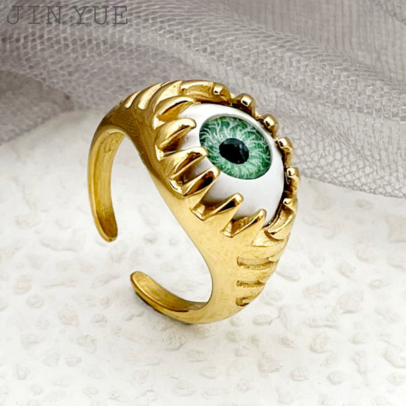 Wholesale Women's Stainless Steel Open Ring With Exaggerated Eyeball Design And Electroplating Treatment