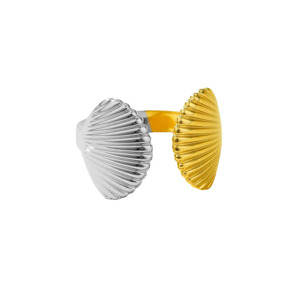 Wholesale Women's Stainless Steel Open Ring With Fan Shell Shape Electroplated In Natural Style