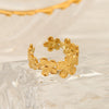Wholesale Women's Stainless Steel Open Ring With Flower Geometric Pattern 18K Gold Plated