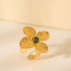 Wholesale Women's Stainless Steel Open Ring With Fourpetal Flower And Geometric Pattern French Retro Style Electroplated Inlaid With African Turquoise