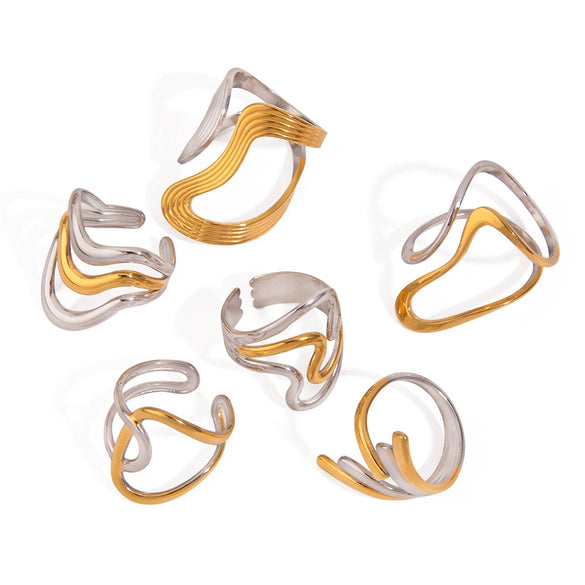Wholesale Women's Stainless Steel Open Ring With Gold And Silver Color Matching Geometric Style And Electroplating Design