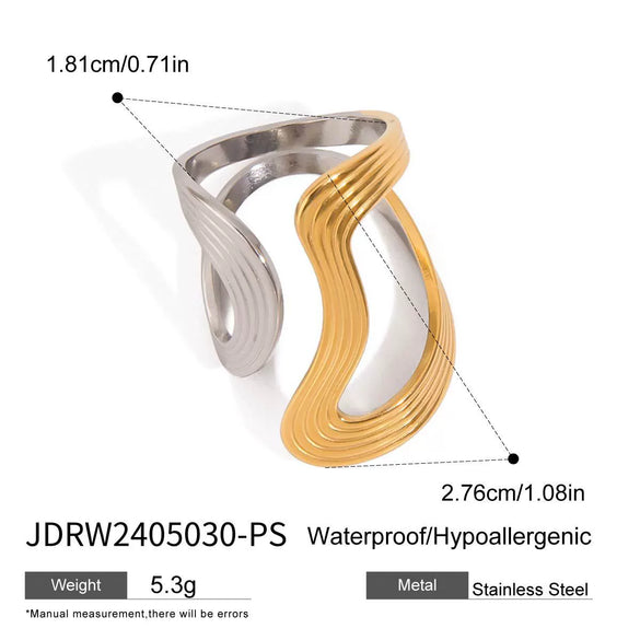 Wholesale Women's Stainless Steel Open Ring With Gold And Silver Color Matching Geometric Style And Electroplating Design