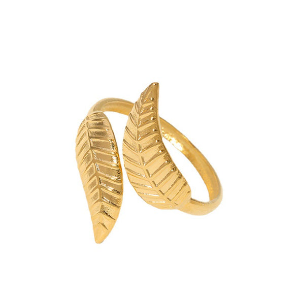 Wholesale Women's Stainless Steel Open Ring With Leaf Design And Electroplating Small Fresh Style