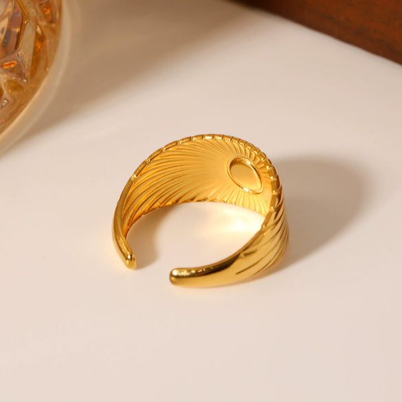 Wholesale Women's Stainless Steel Open Ring With Natural Stone Geometric Pattern Electroplated Retro Minimalist Style