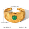 Wholesale Women's Stainless Steel Open Ring With Natural Stone Geometric Pattern Electroplated Retro Minimalist Style