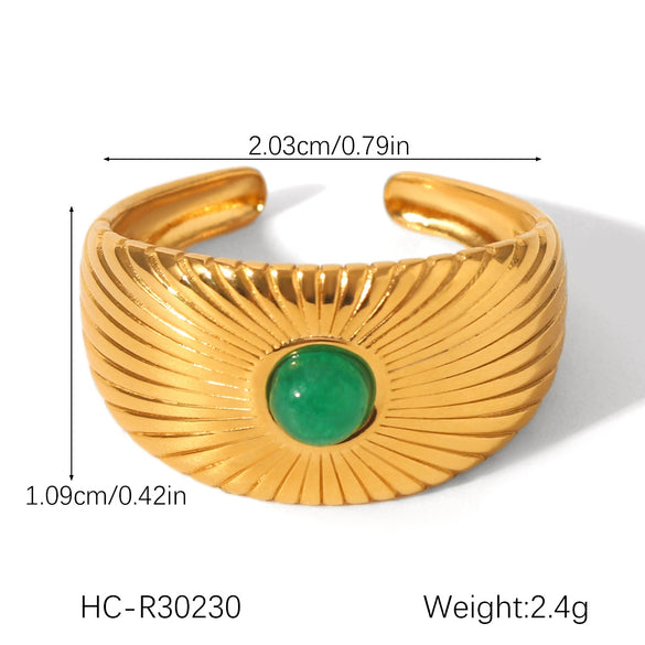 Wholesale Women's Stainless Steel Open Ring With Natural Stone Geometric Pattern Electroplated Retro Minimalist Style
