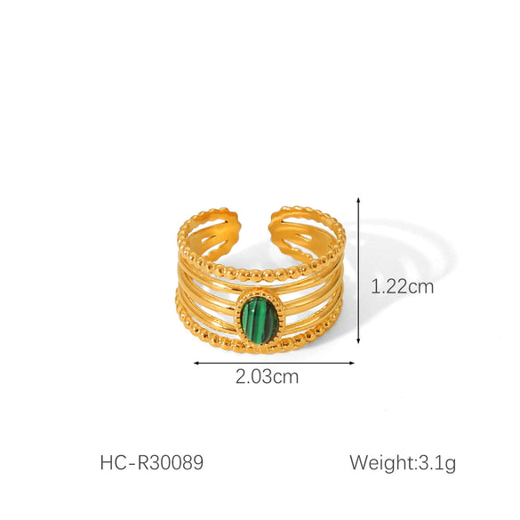 Wholesale Women's Stainless Steel Open Ring With Natural Stone Geometric Pattern Electroplated Retro Minimalist Style