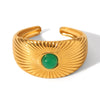 Wholesale Women's Stainless Steel Open Ring With Natural Stone Geometric Pattern Electroplated Retro Minimalist Style