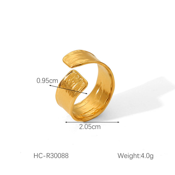 Wholesale Women's Stainless Steel Open Ring With Natural Stone Geometric Pattern Electroplated Retro Minimalist Style