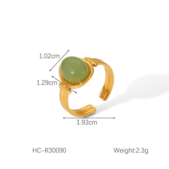 Wholesale Women's Stainless Steel Open Ring With Natural Stone Geometric Pattern Electroplated Retro Minimalist Style