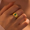 Wholesale Women's Stainless Steel Open Ring With Natural Stone Geometric Pattern Electroplated Retro Minimalist Style
