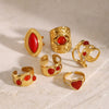 Wholesale Women's Stainless Steel Open Ring With Red Agate And Geometric Design Electroplated Hand Jewelry