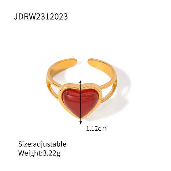 Wholesale Women's Stainless Steel Open Ring With Red Agate And Geometric Design Electroplated Hand Jewelry