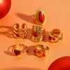 Wholesale Women's Stainless Steel Open Ring With Red Agate And Geometric Design Electroplated Hand Jewelry