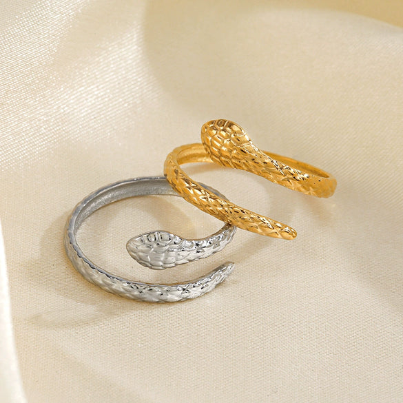 Wholesale Women's Stainless Steel Open Snake Ring With Real Gold Plating And Animal Style