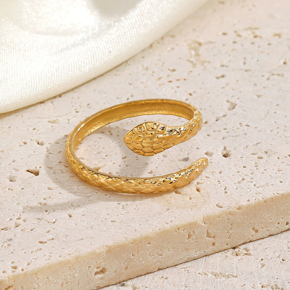 Wholesale Women's Stainless Steel Open Snake Ring With Real Gold Plating And Animal Style
