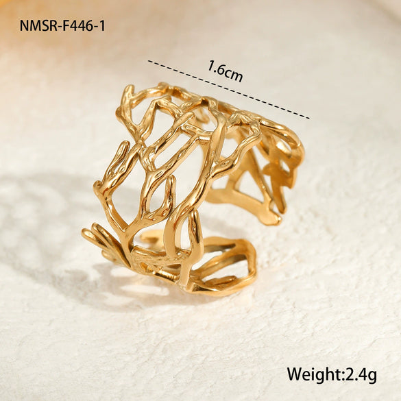 Wholesale Women's Stainless Steel Opening Ring Jewelry With Geometric Design And Electroplating Process Light Luxury Style