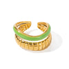 Wholesale Women's Stainless Steel Opening Ring With Green Oil Drop Double Bread Pattern And Geometric Design Electroplated