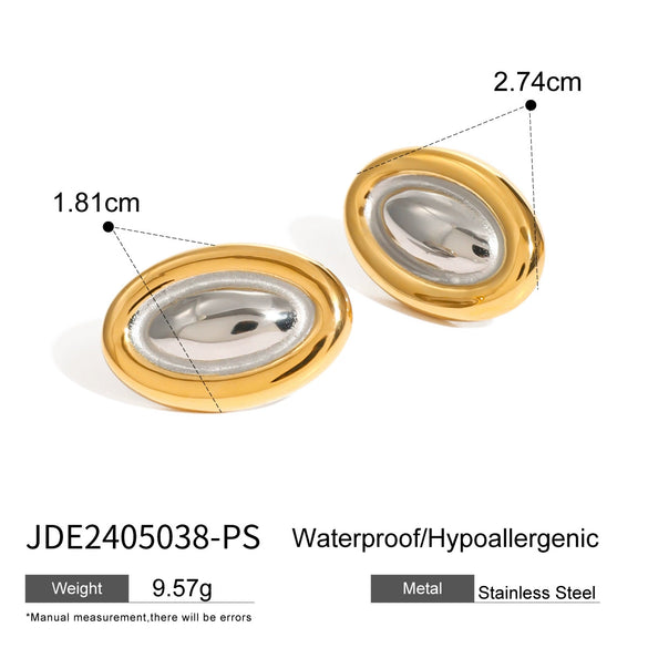 Wholesale Women's Stainless Steel Oval Geometric Electroplated Earrings