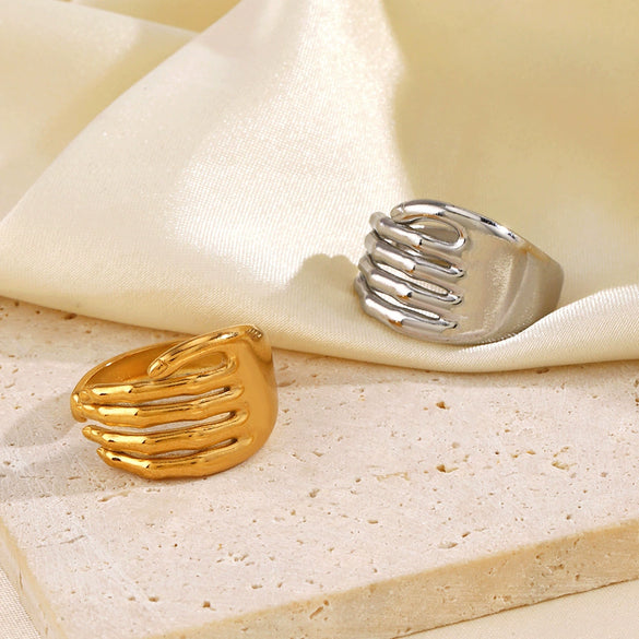 Wholesale Women's Stainless Steel Palm Ring Hip Hop Style Cold Open Adjustment Gold Plated Electroplated