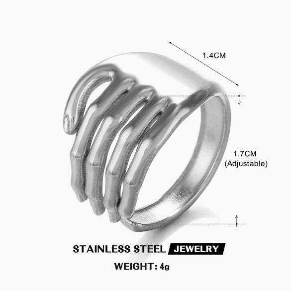Wholesale Women's Stainless Steel Palm Ring Hip Hop Style Cold Open Adjustment Gold Plated Electroplated