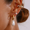 Wholesale Women's Stainless Steel Pearl Ear Clip Earrings With Geometric Pattern And Electroplating Treatment