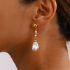 Wholesale Women's Stainless Steel Pearl Earrings With Geometric Design And Electroplating