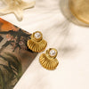 Wholesale Women's Stainless Steel Pearl Electroplated Geometric Fan Shaped Earrings