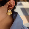 Wholesale Women's Stainless Steel Pearl Electroplated Geometric Fan Shaped Earrings
