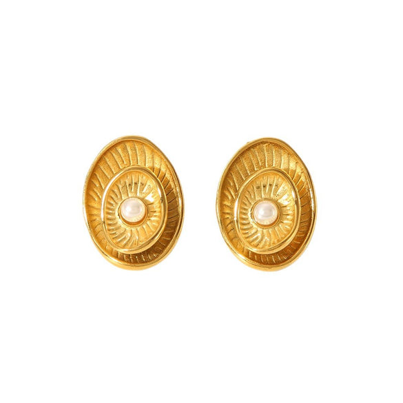 Wholesale Women's Stainless Steel Pearl Flower Earrings In French Court Style With Electroplating