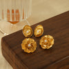 Wholesale Women's Stainless Steel Pearl Flower Earrings In French Court Style With Electroplating