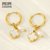 Wholesale Women's 316L Stainless Steel Pearl Four Leaf Clover Geometric Electroplated Earrings