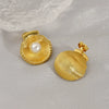 Wholesale Women's Stainless Steel Pearl Geometric Earrings With Electroplating Simple Minimalist Style