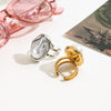 Wholesale Women's Stainless Steel Pearl Geometric Open Ring Electroplated Light Luxury Jewelry