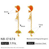 Wholesale Women's Stainless Steel Pearl Necklace And Shell Earrings Set With Lotus Painted Oil Drop Pendant 18K Vacuum Gold Plated