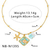 Wholesale Women's Stainless Steel Pearl Necklace And Shell Earrings Set With Lotus Painted Oil Drop Pendant 18K Vacuum Gold Plated