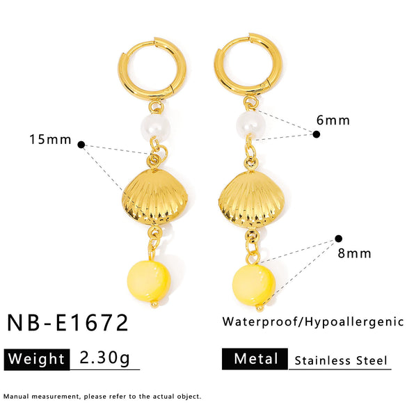 Wholesale Women's Stainless Steel Pearl Necklace And Shell Earrings Set With Lotus Painted Oil Drop Pendant 18K Vacuum Gold Plated