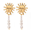 Wholesale Women's Stainless Steel Pearl Pendant Earrings With Geometric Pattern And Electroplating Sunflower Face Design