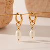 Wholesale Women's Stainless Steel Pearl Pendant Earrings With Geometric Pattern And Pvd Process