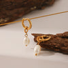 Wholesale Women's Stainless Steel Pearl Pendant Earrings With Geometric Pattern And Pvd Process