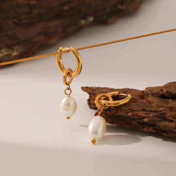 Wholesale Women's Stainless Steel Pearl Pendant Earrings With Geometric Pattern And Pvd Process