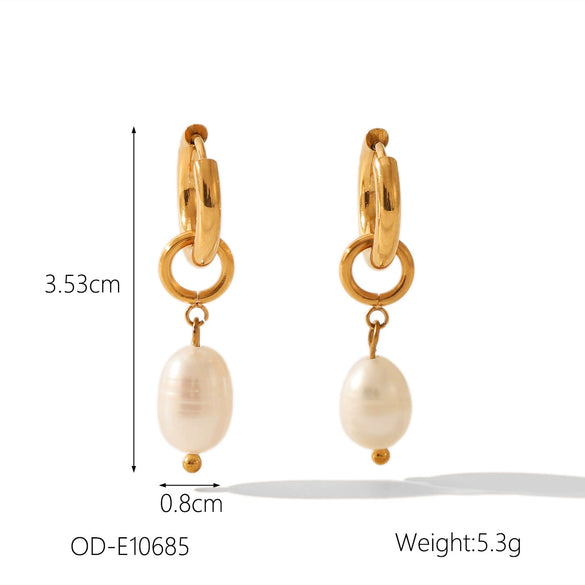 Wholesale Women's Stainless Steel Pearl Pendant Earrings With Geometric Pattern And Pvd Process