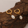 Wholesale Women's Stainless Steel Pearl Pendant Earrings With Geometric Pattern And Pvd Process