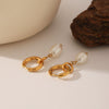 Wholesale Women's Stainless Steel Pearl Pendant Earrings With Geometric Pattern And Pvd Process