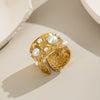 Wholesale Women's Stainless Steel Pearl Ring With Geometric Pattern Light Luxury Style Electroplated Open Ended