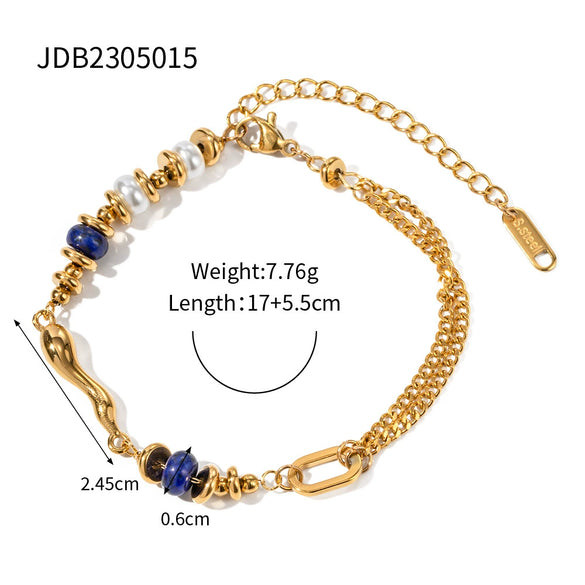 Wholesale Women's Stainless Steel Pearl Stacked Bracelet With Geometric Design And Electroplating