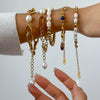 Wholesale Women's Stainless Steel Pearl Stacked Bracelet With Geometric Design And Electroplating